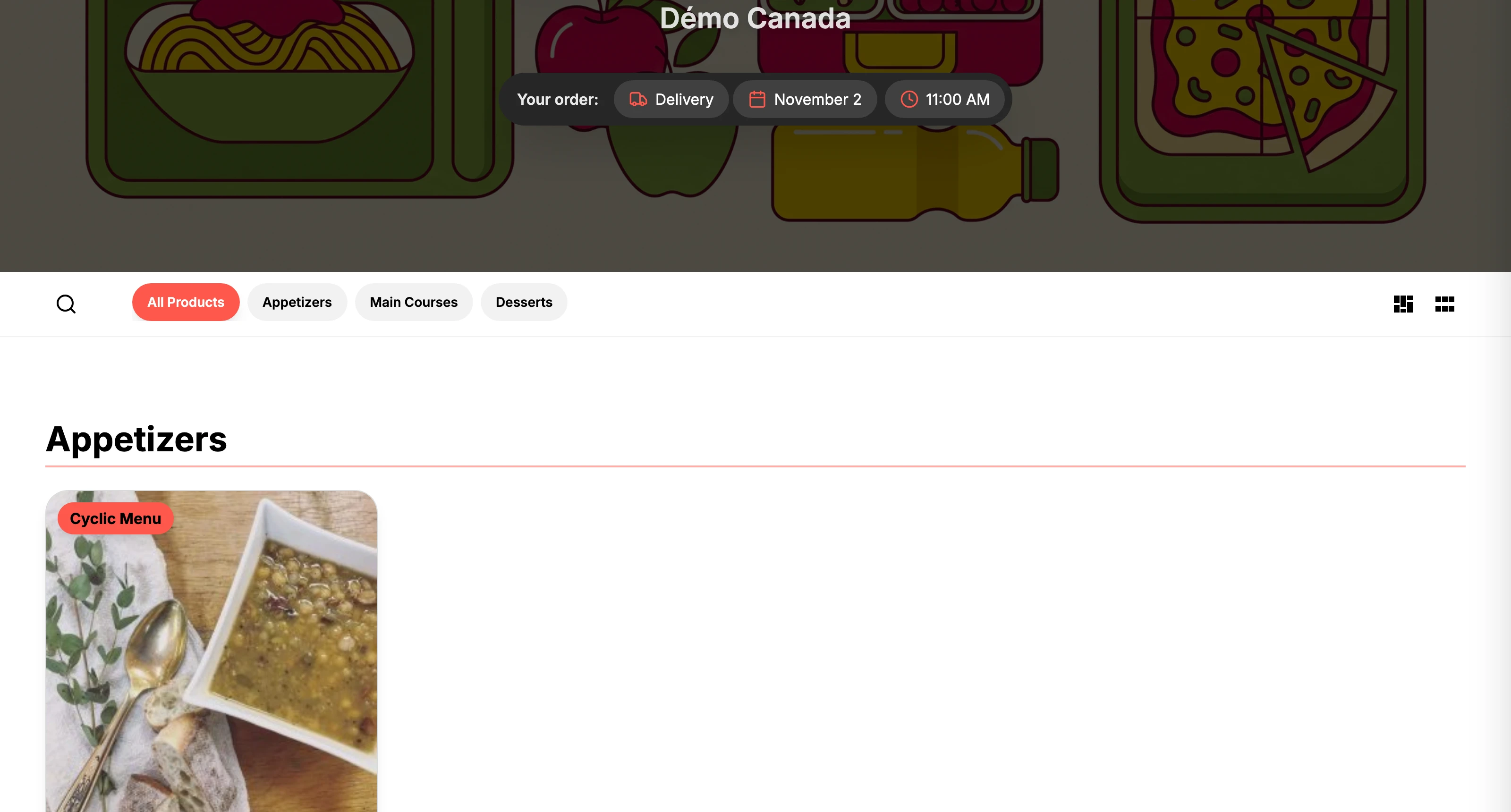 Daycare shop: cyclic menu item for the chosen delivery date