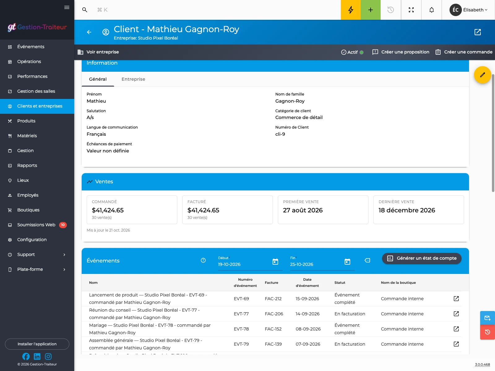 screenshot: client record