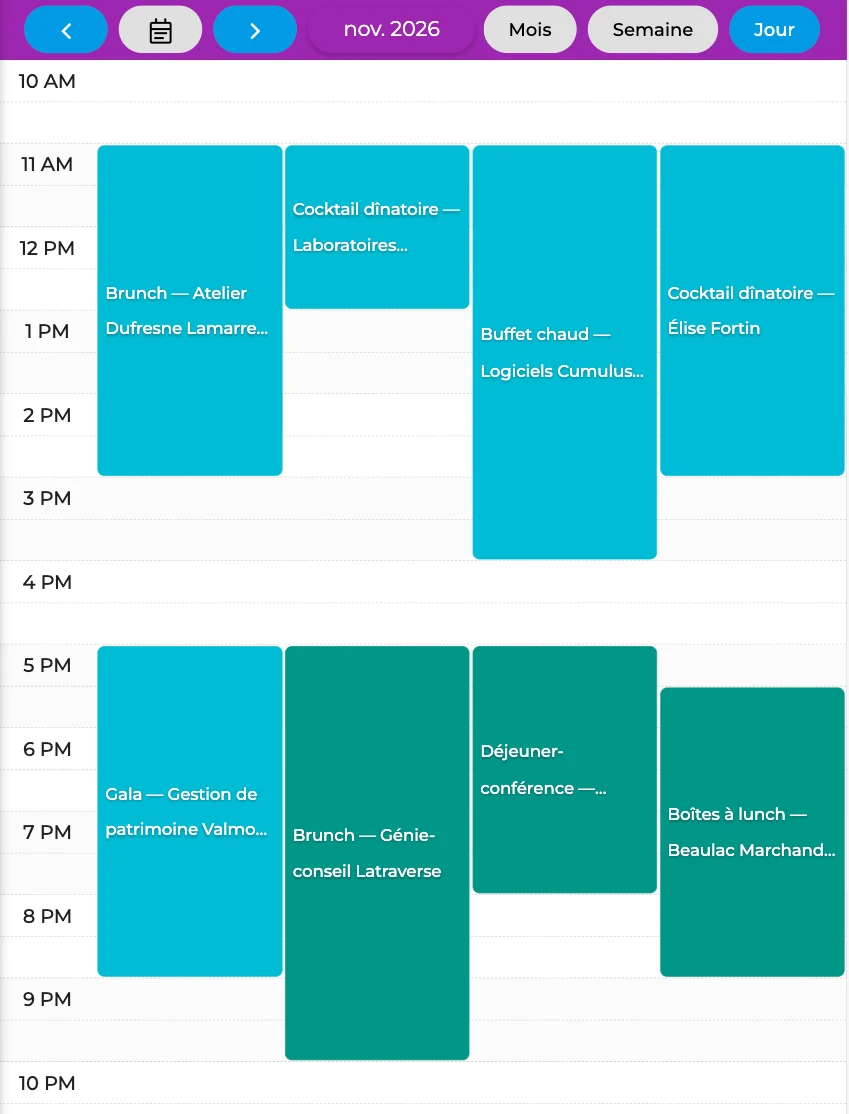 screenshot: event calendar, day view