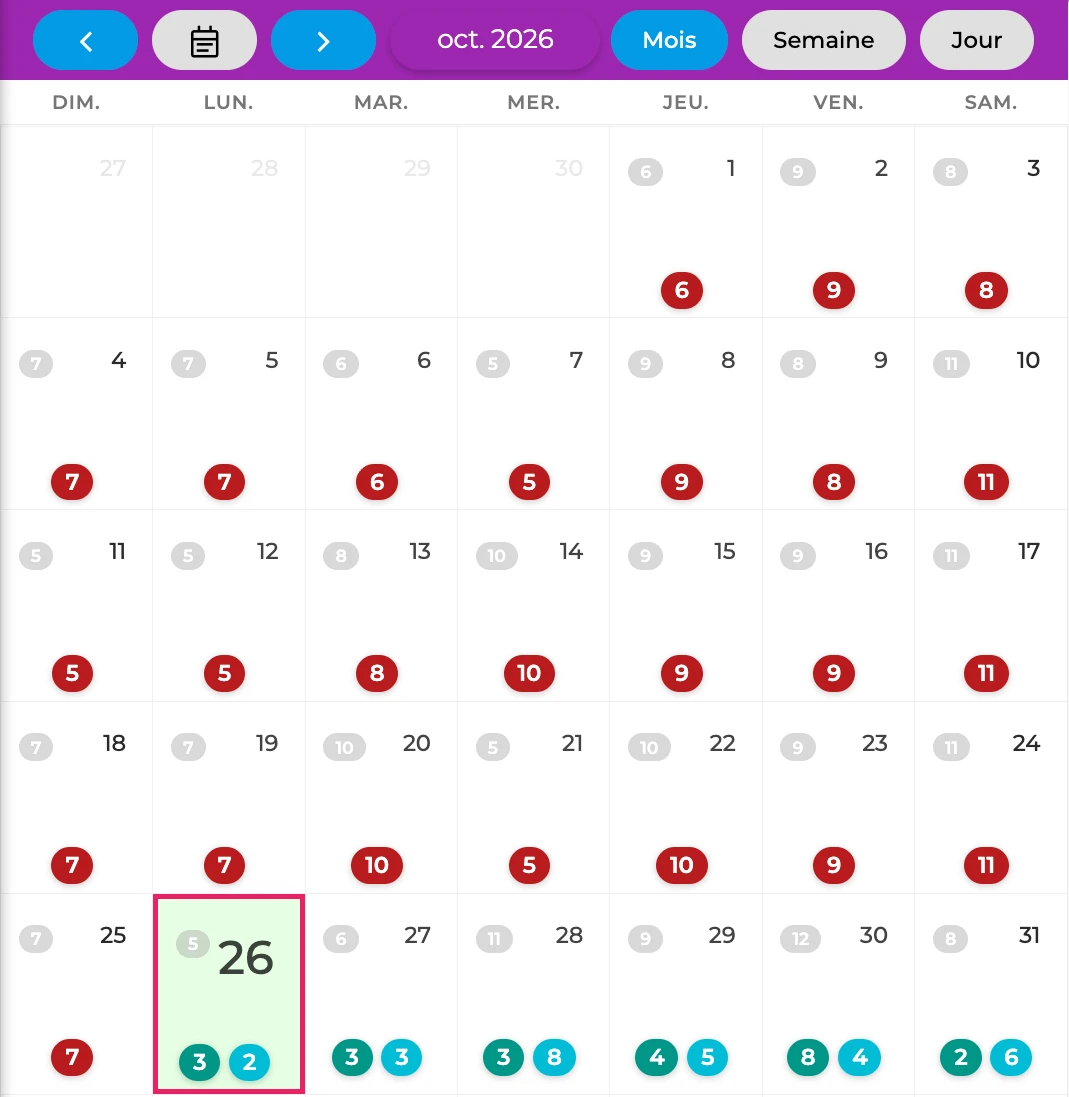 screenshot: event calendar, month view