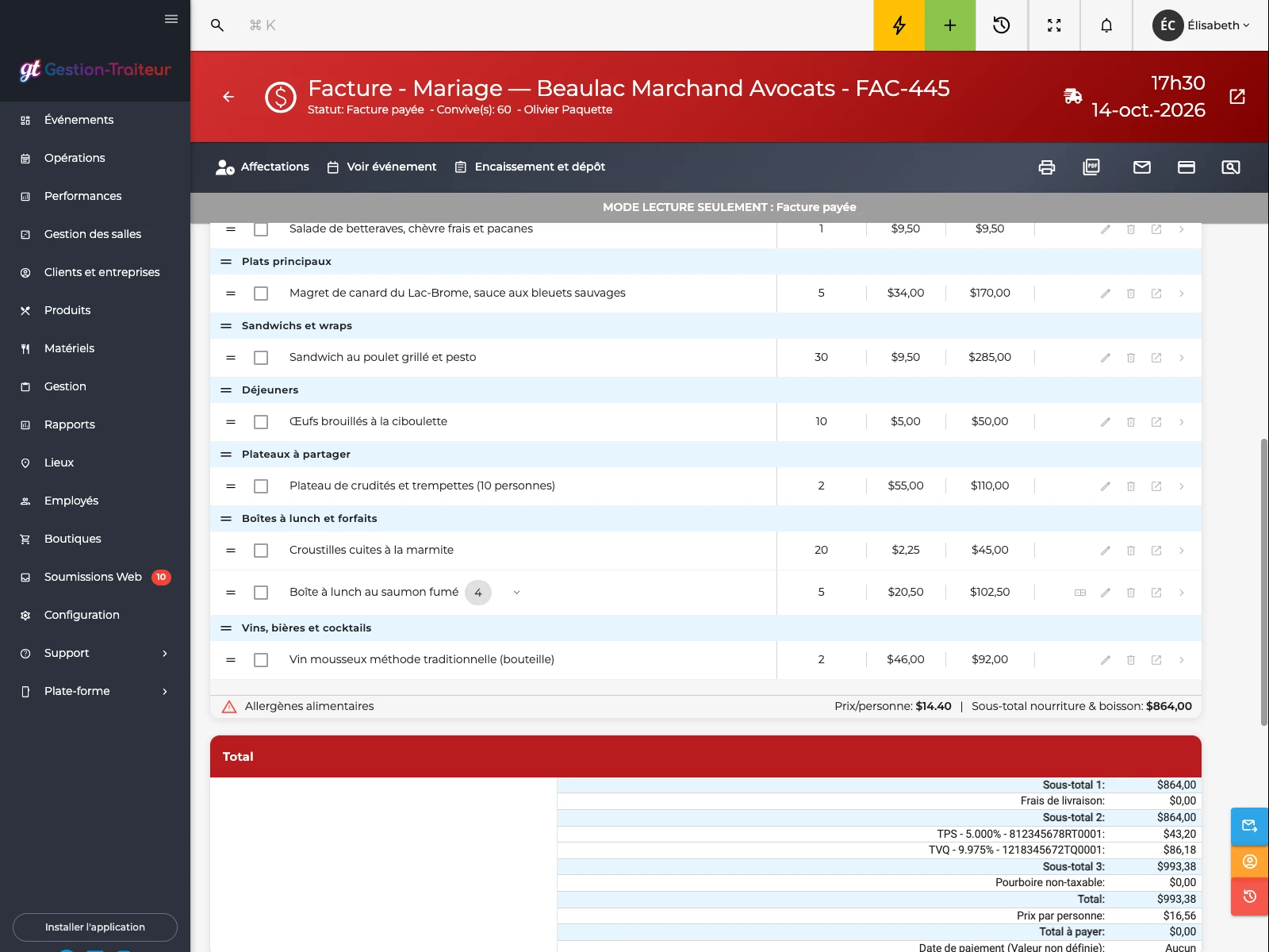 screenshot: invoice